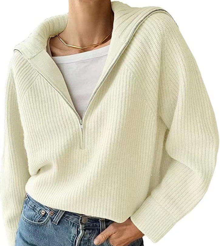 针织上衣短款外套女个性时尚潮流针织衫半拉链