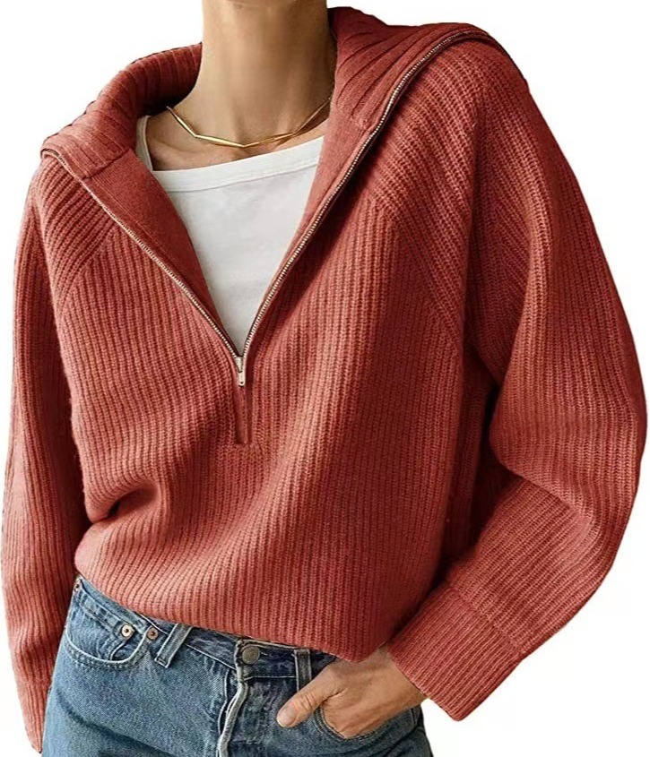 针织上衣短款外套女个性时尚潮流针织衫半拉链