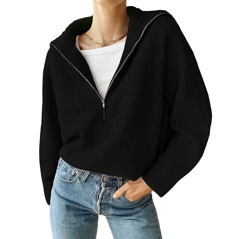 Women's Trendy Cropped Knit Jacket Half-Zip Design Stylish & Versatile Knitwear