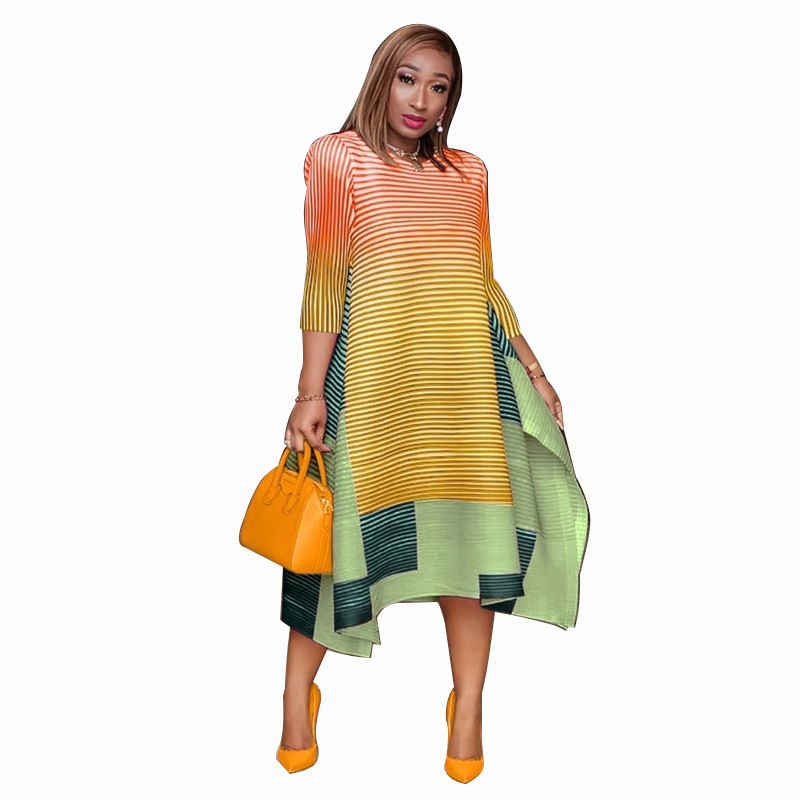 Plus-Size Loose Patchwork Striped Maxi Dress Oversized Flowy Skirt Trendy Colorblock Design Comfortable & Stylish for All Body Types
