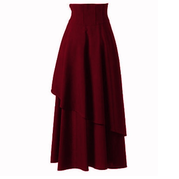 Solid Color Patchwork Asymmetric Gothic Midi Skirt - Waist Zipper with Straps Alternative Fashion Statement Piece