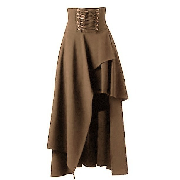 Solid Color Patchwork Asymmetric Gothic Midi Skirt - Waist Zipper with Straps Alternative Fashion Statement Piece