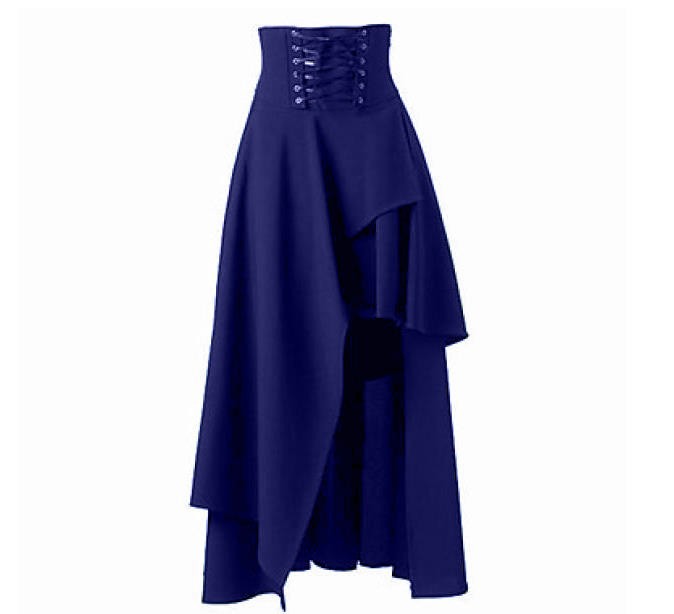 Solid Color Patchwork Asymmetric Gothic Midi Skirt - Waist Zipper with Straps Alternative Fashion Statement Piece