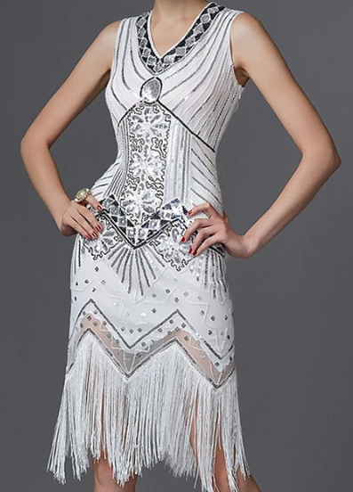 20世纪20年代礼服派对流苏串珠v领连衣裙妇女灵感的派对舞蹈礼服