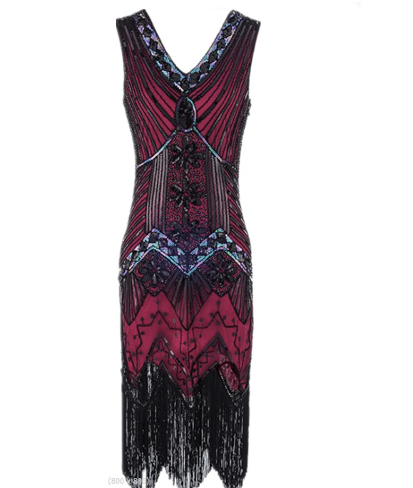 1920S Dress Party Fringe Beaded V-Neck Dresses Women Inspired Party Dance Dress