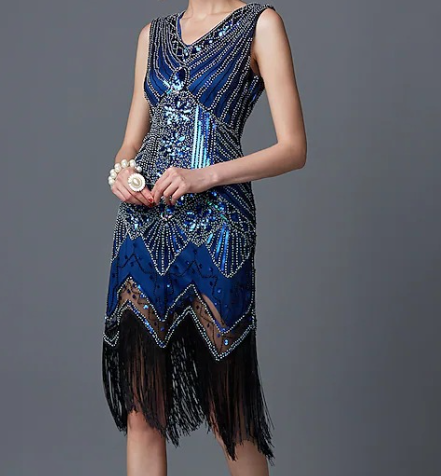 1920S Dress Party Fringe Beaded V-Neck Dresses Women Inspired Party Dance Dress