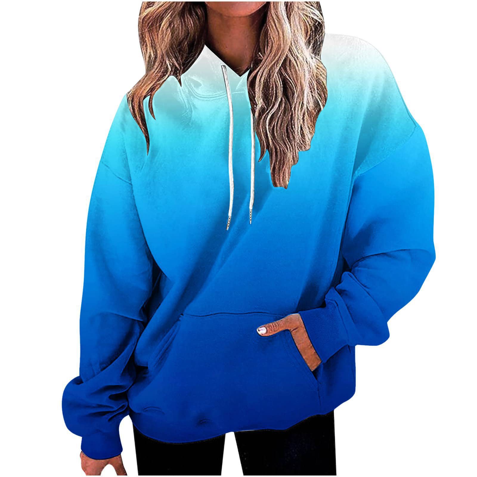 Women's Loose-Fit Hooded Gradient Tie-Dye Long-Sleeve Sweatshirt Trendy Ombre Dyeing Oversized Casual Pullover 