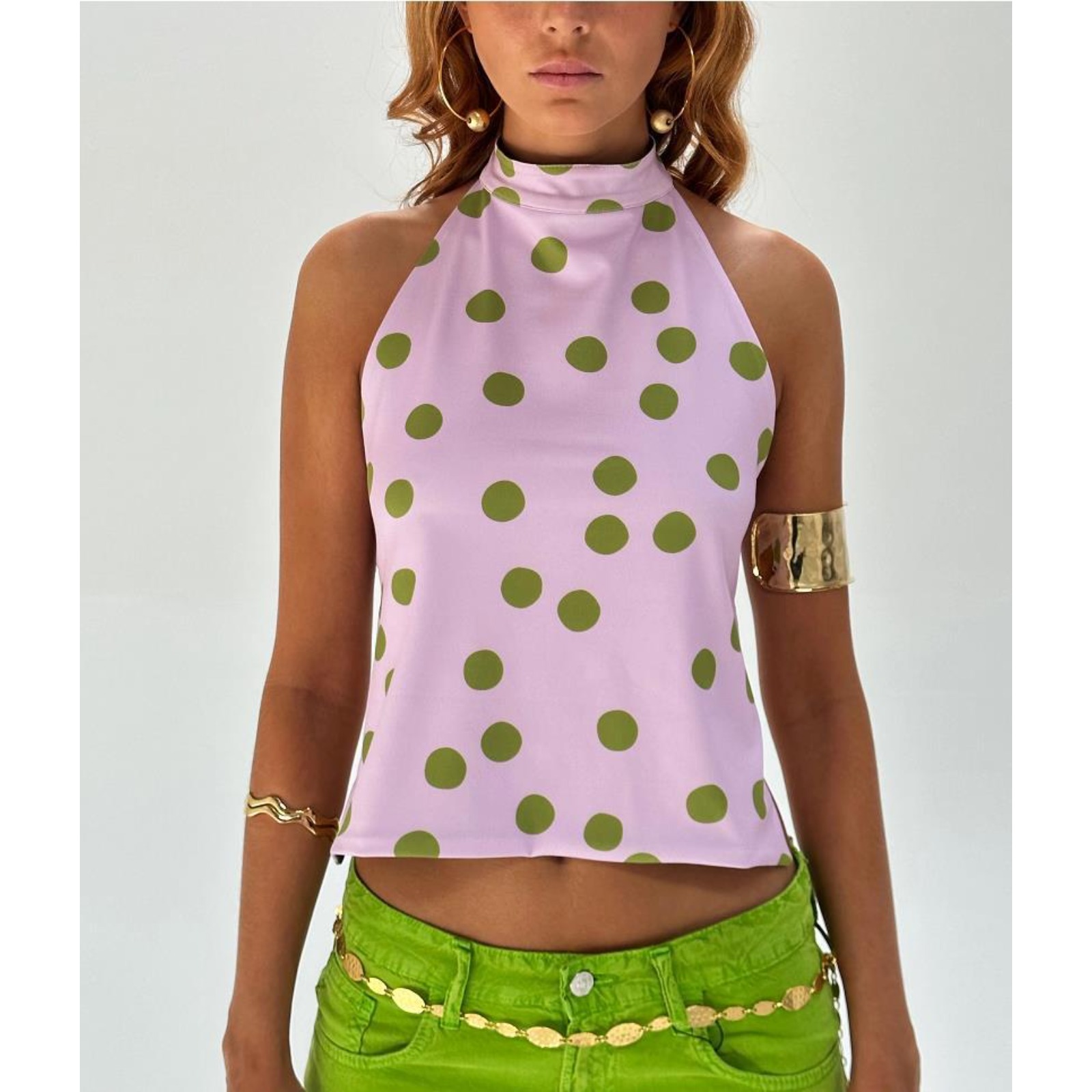 春夏跨境新款女装挂脖优雅无袖露肩长款不规则衣摆上衣女