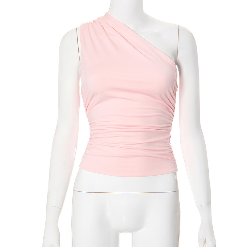 Women One Shoulder Sleeveless Ruched Stretch Shirts Going Out Trendy Crop Tops Basic Sexy Slim Fit Y2K Tank Top Summer Fashion 2025