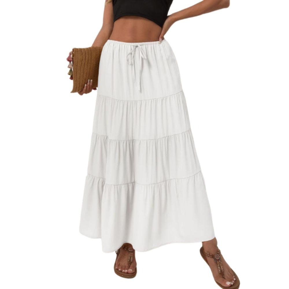 Trendy Long Skirts for Women Boho Summer A-Line Elastic High Waist Dress with Pockets