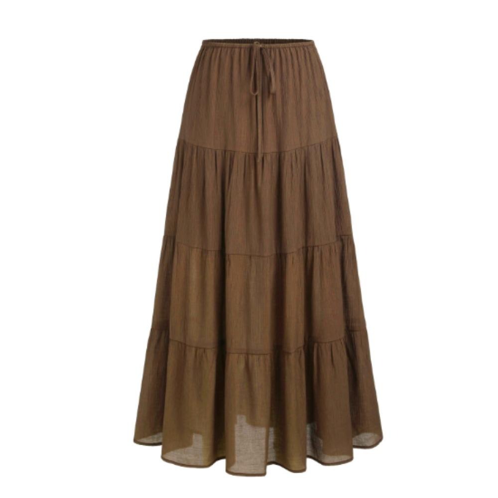 Trendy Long Skirts for Women Boho Summer A-Line Elastic High Waist Dress with Pockets