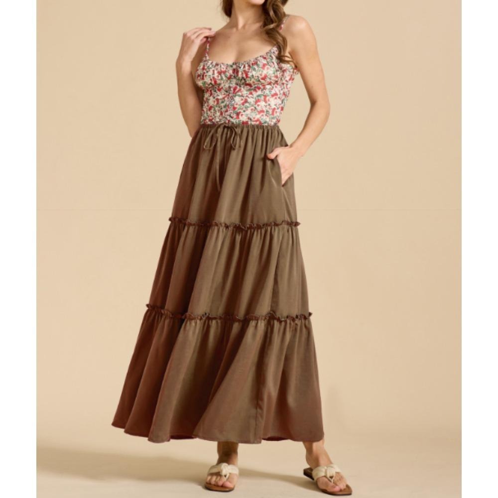 Women Boho Maxi Skirt Summer  A-Line High Waist Dress with Pockets Trendy Long Skirts with Adjustable Lace-up 2025