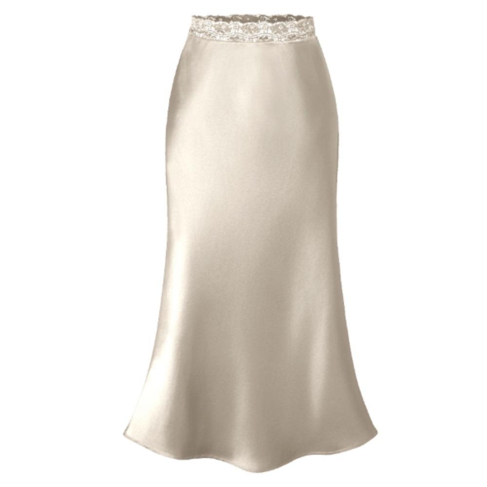 Women Satin Silk Maxi Skirt Lace High Elastic Waisted Wedding Long Skirts