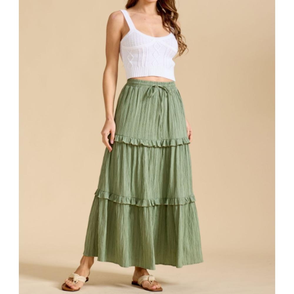 2025跨境抽绳系带半身裙欧美高腰松紧大码A字长裙