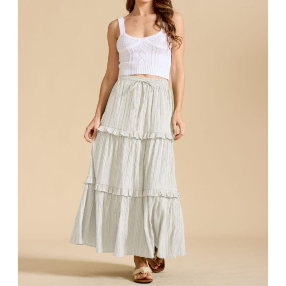Women Maxi Skirts Long Skirts A Line Adjustable Elastic Waist with Drawstring Skirt 2025