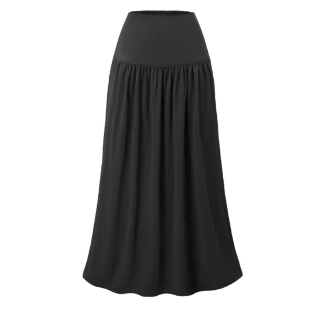Women's Pleated Flowy Long Skirts High Waist Maxi Skirt with Pocket