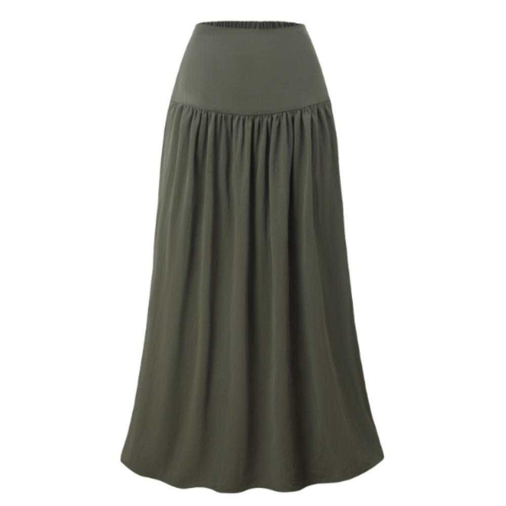 Women's Pleated Flowy Long Skirts High Waist Maxi Skirt with Pocket