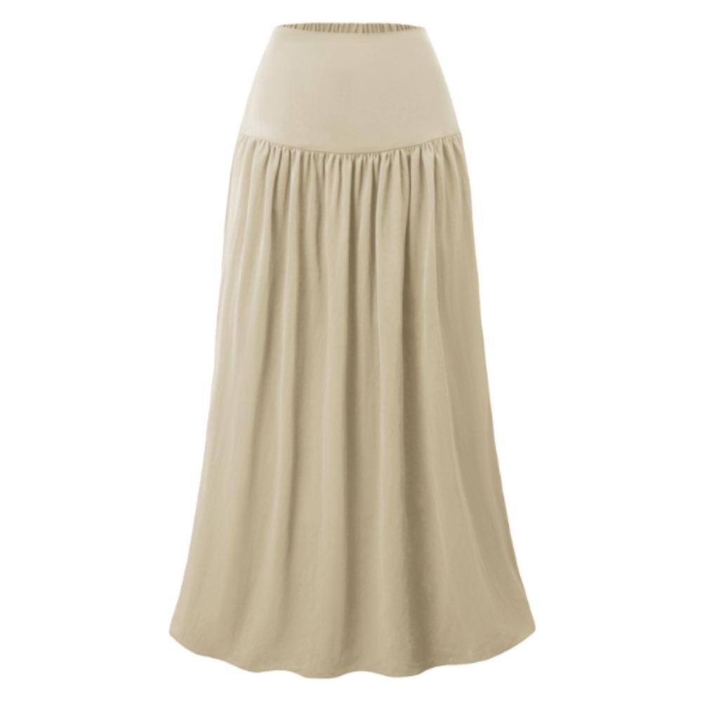 Women's Pleated Flowy Long Skirts High Waist Maxi Skirt with Pocket