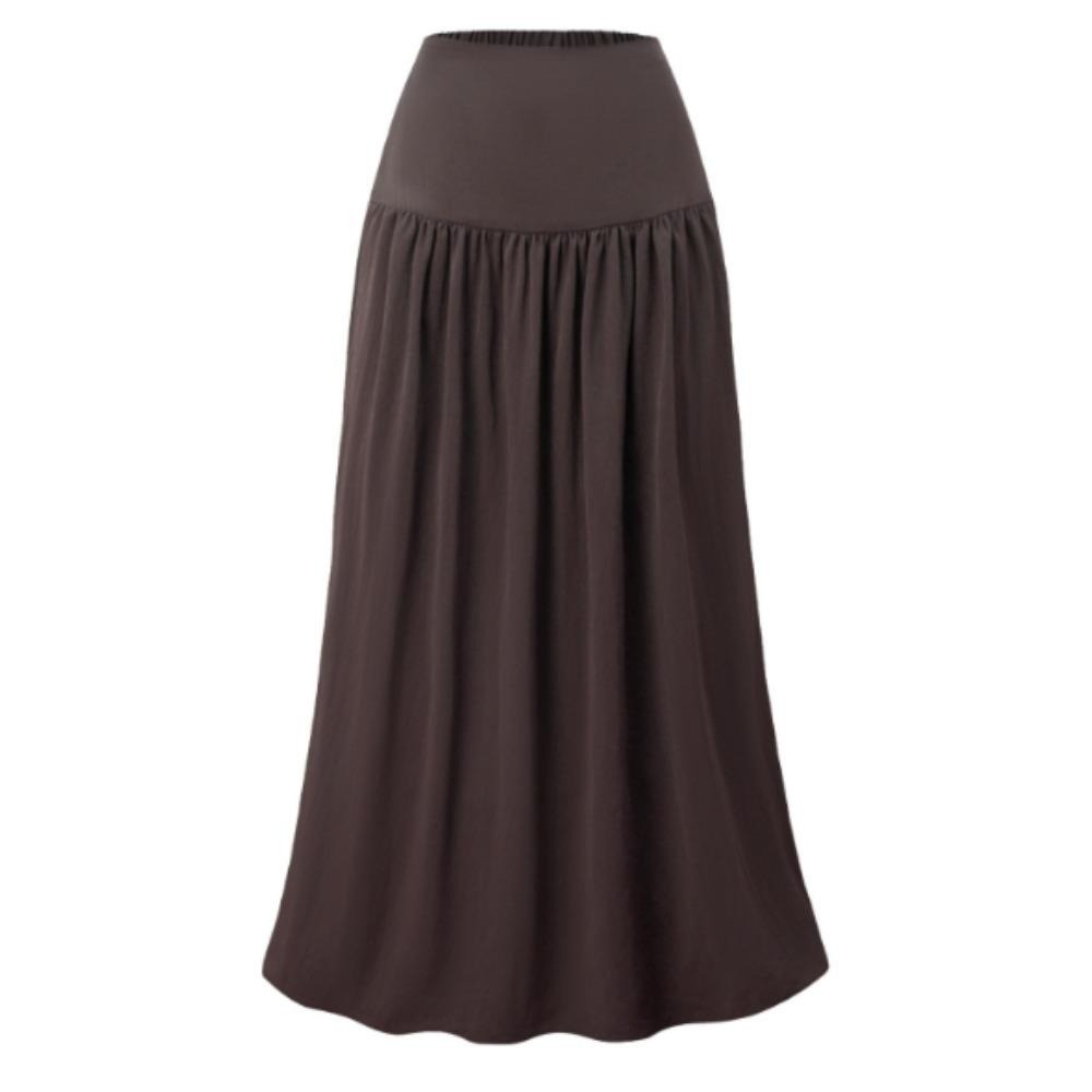 Women's Pleated Flowy Long Skirts High Waist Maxi Skirt with Pocket