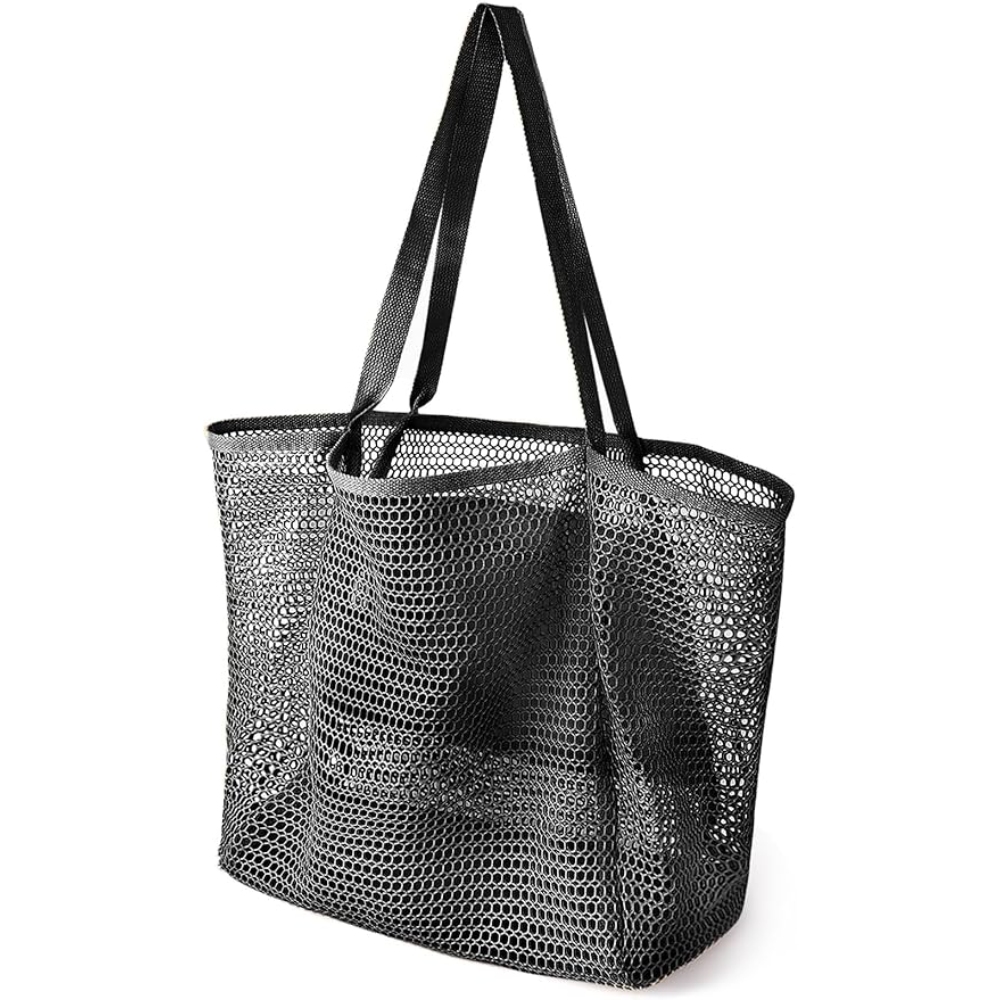 女士海滩包，夏季旅行网眼托特包，配有大型内袋，防沙编织肩背包