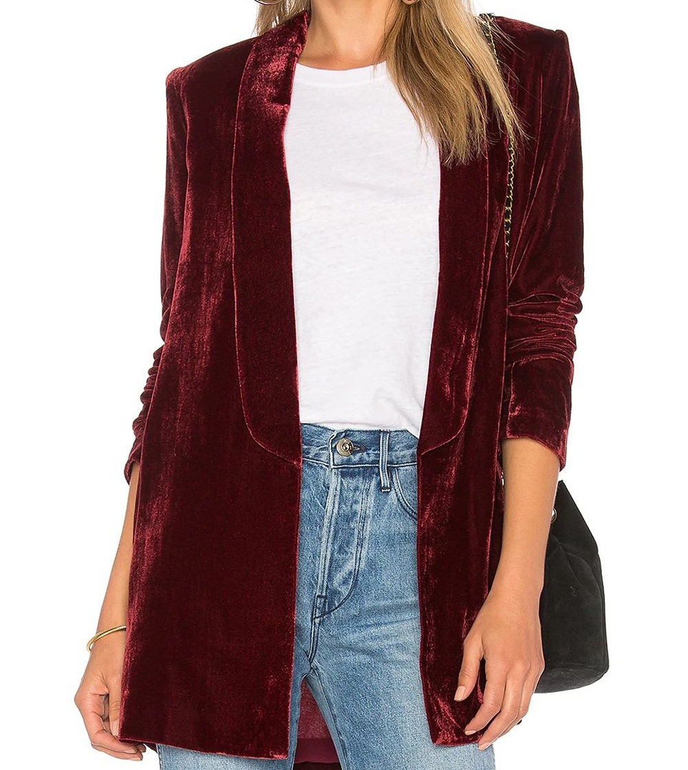New Arrival European-American Style Velvet Blazer for Women Slim-Fit Minimalist Design Versatile Open-Front Casual Jacket