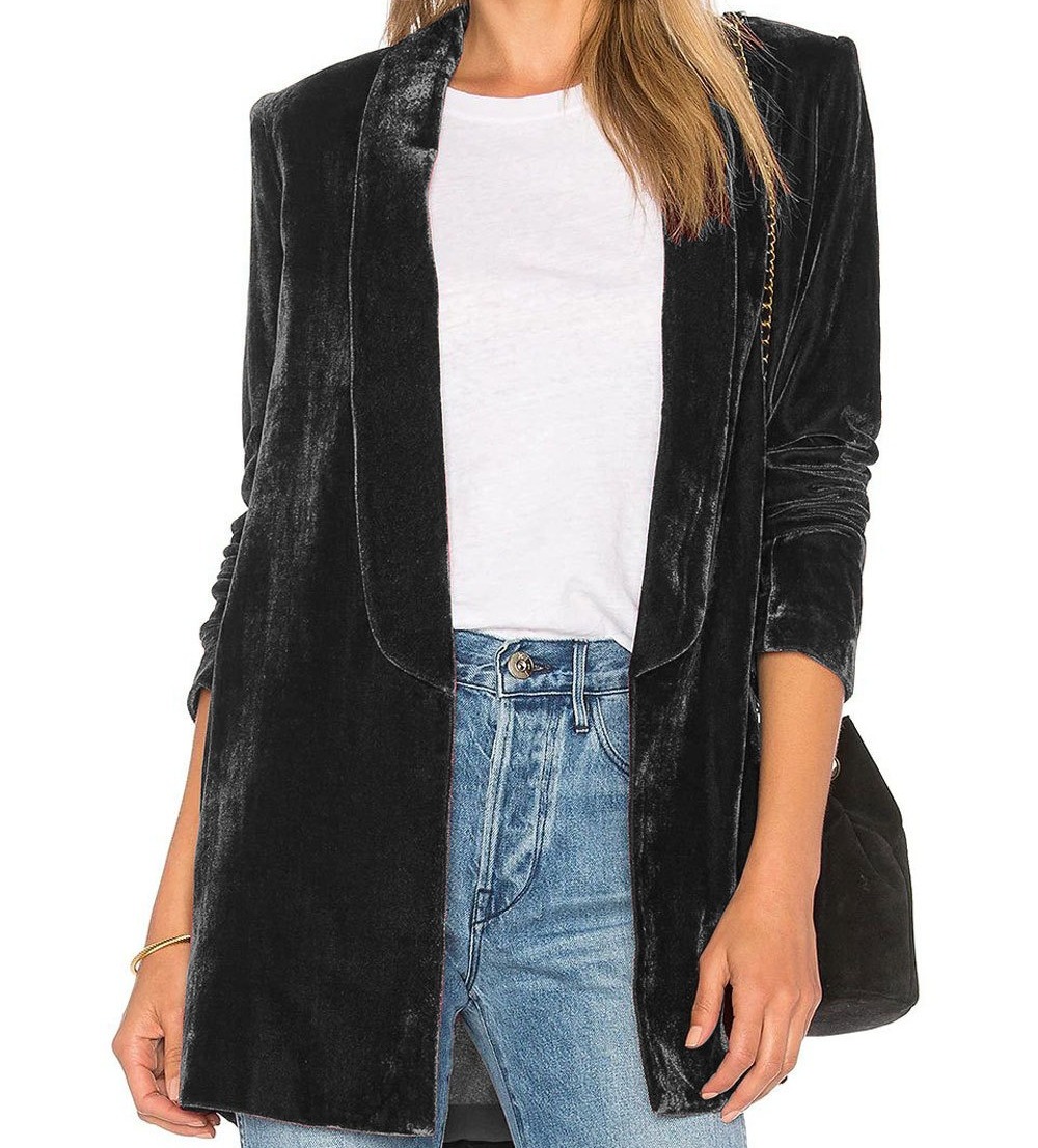 New Arrival European-American Style Velvet Blazer for Women Slim-Fit Minimalist Design Versatile Open-Front Casual Jacket