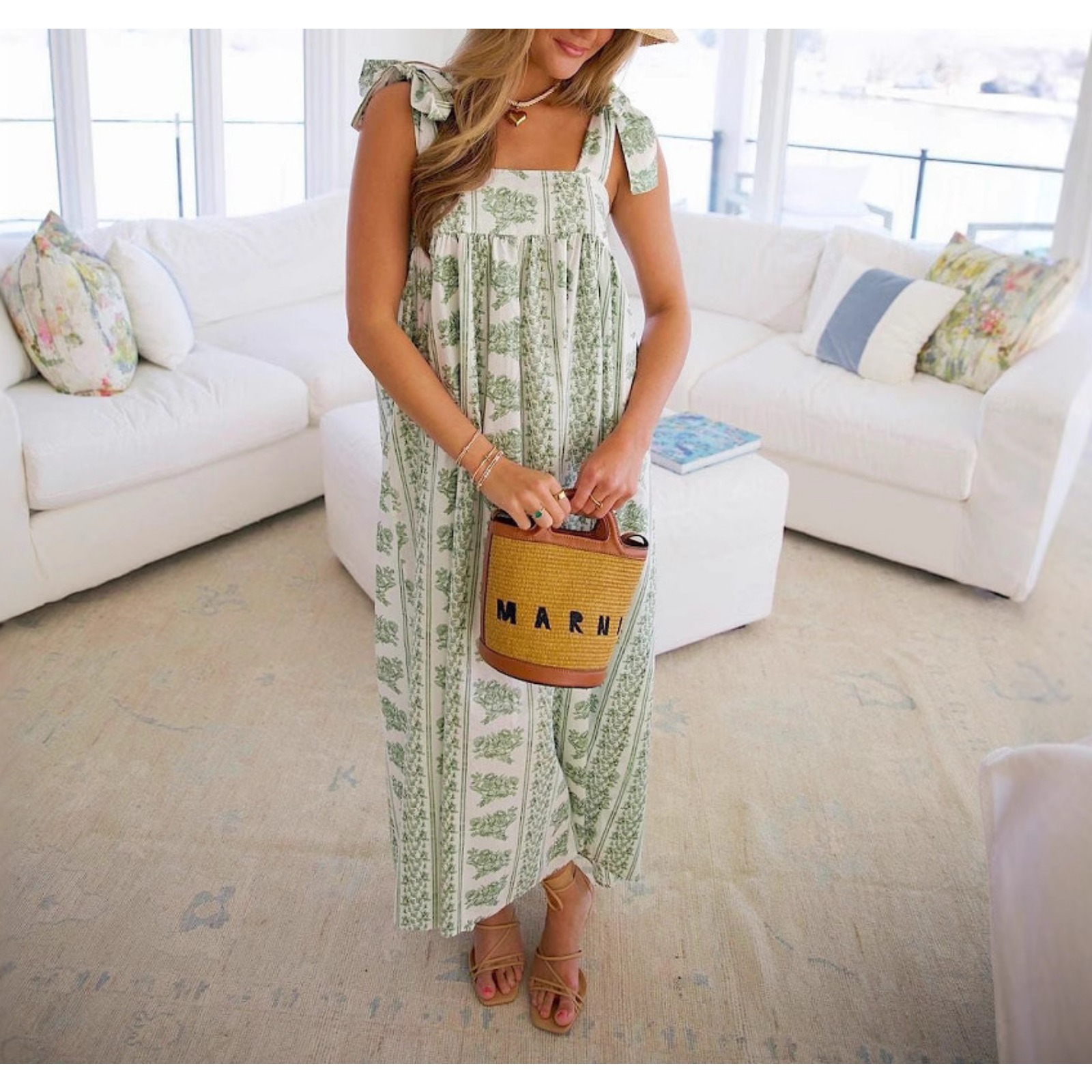 女装欧美风休闲松紧吊带印花连衣长裙气质通勤