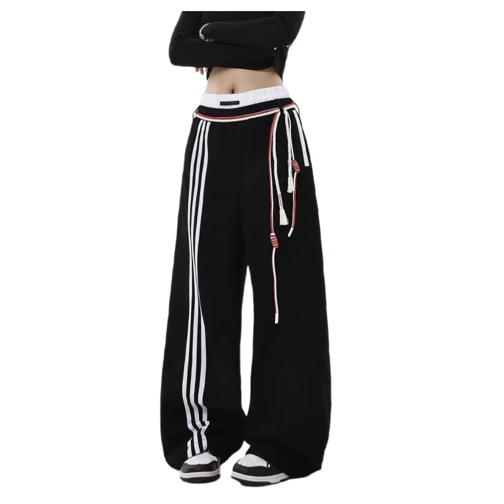 美式复古jennie同款系带三条杠运动休闲裤男女跳舞裤子