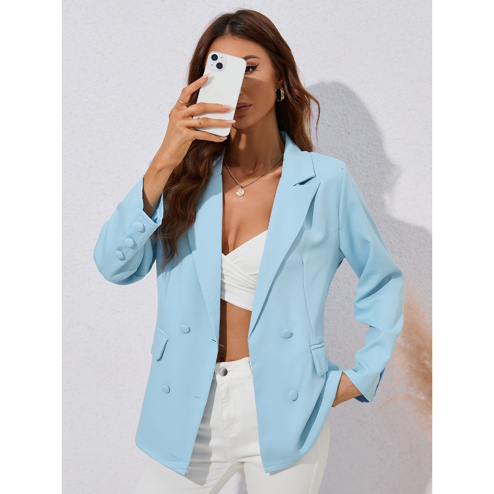 亚马逊跨境货源欧美外贸女装欧洲站秋冬街头纯色翻领长袖小西装