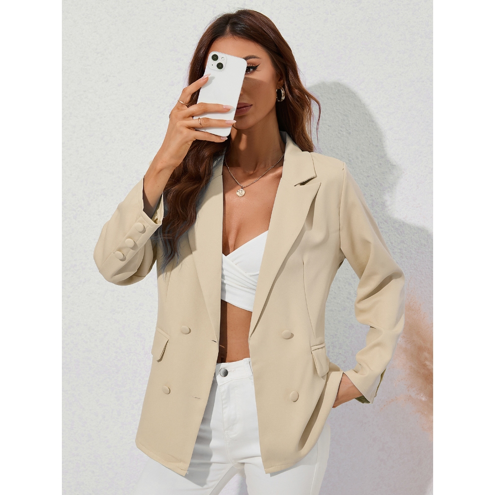 亚马逊跨境货源欧美外贸女装欧洲站秋冬街头纯色翻领长袖小西装