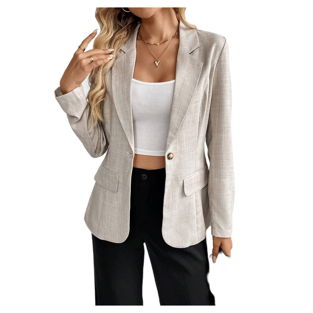 2025欧美跨境夏季新款女装外套纯色翻领西装宽松单排扣修身西装女