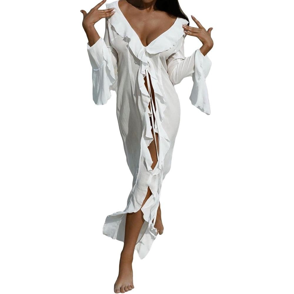 Women Sheer Maxi Flowy Duster Beach Swimsuit Summer Cover up Dress