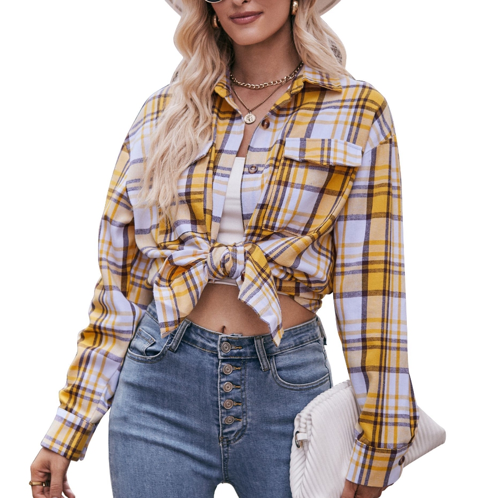 Women's Fall Oversized Plaid Shirt Casual Flannel Button Down Long Sleeve Loose Fit Blouse Tops Lightweight Streetwear Essential with Dual Pockets 