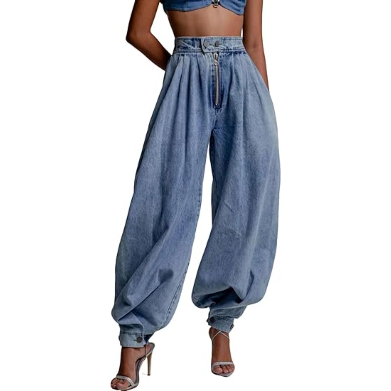 Women Baggy Harem Jeans Joggers Denim Pants Wide Leg Jeans High Rise Sweatpants Tapered Leg Trousers
