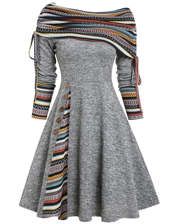 New Arrival Women's Fashion Off-Shoulder Long-Sleeve Maxi Dress Cinched Waist & Flared Silhouette