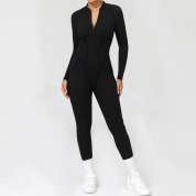 半开拉链长袖外穿健身瑜伽连体服女露背紧身运动连体衣