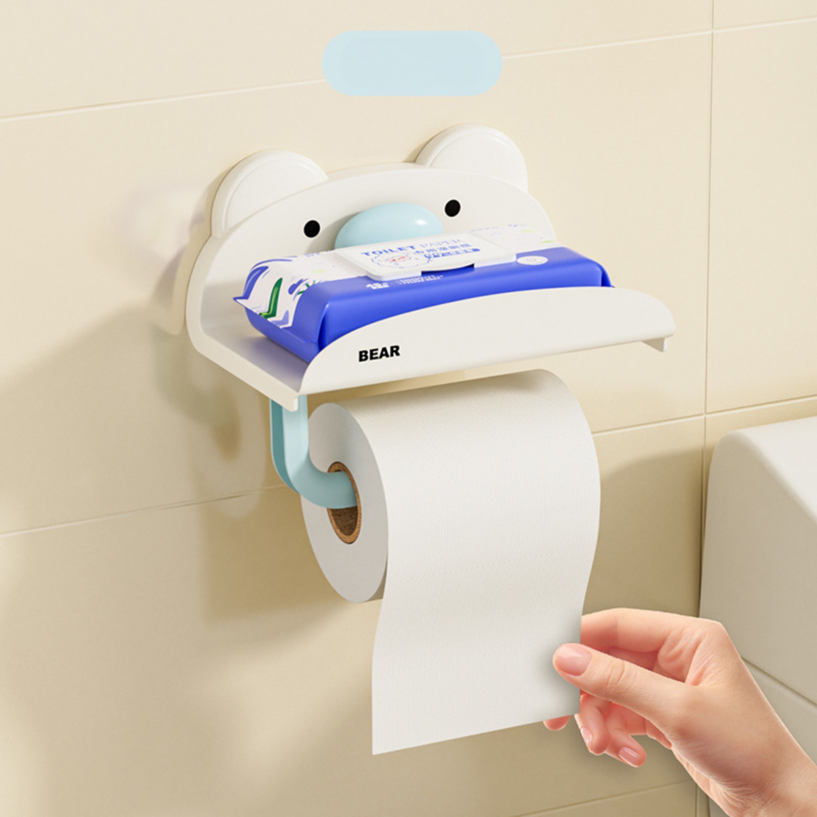 壁挂小熊纸巾收纳盒卫生间纸巾盒厕所纸巾架浴室免打孔厕纸盒收纳
