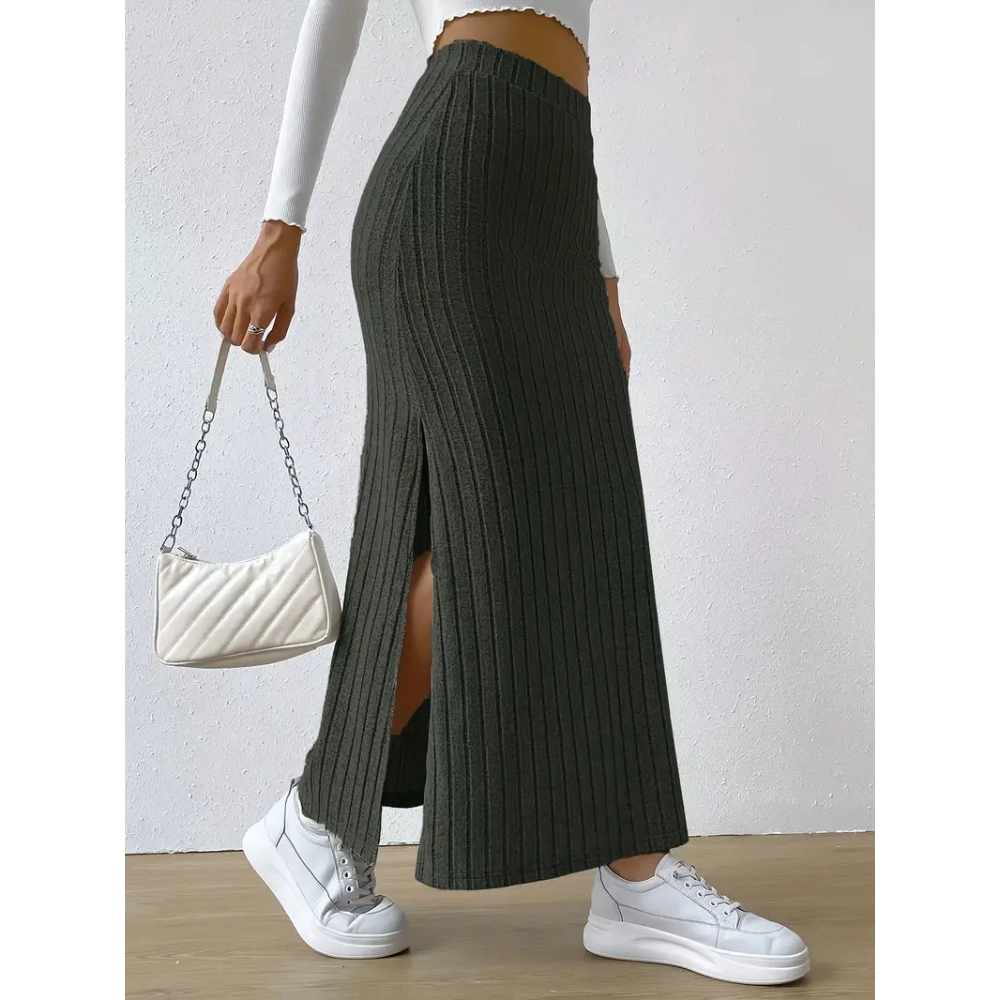Women's Summer High Waisted Bodycon Knit Skirt Solid Color Side Slit Stretchy Ribbed Slim Maxi Skirt Business Casual Resort Style Y2K Sexy Wrap Hip Long Skirts