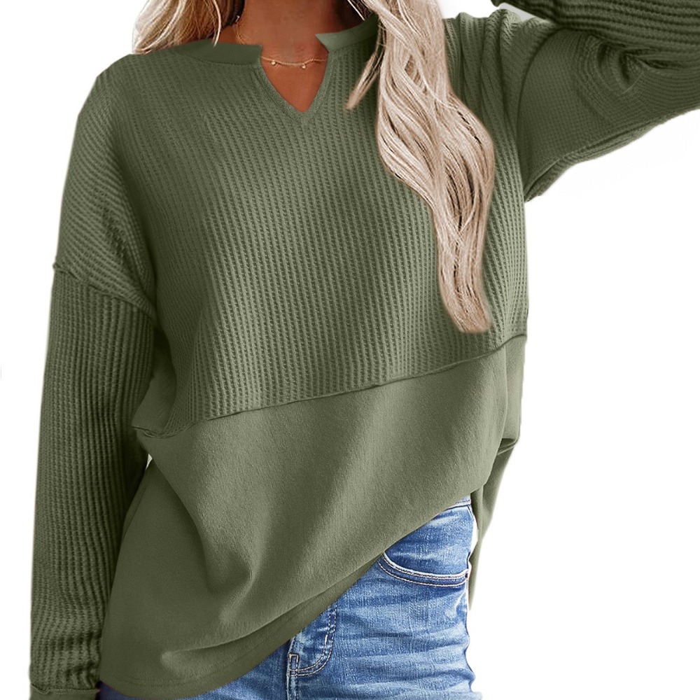 女士休闲衫纯色长袖拼接纯色宽松卫衣女