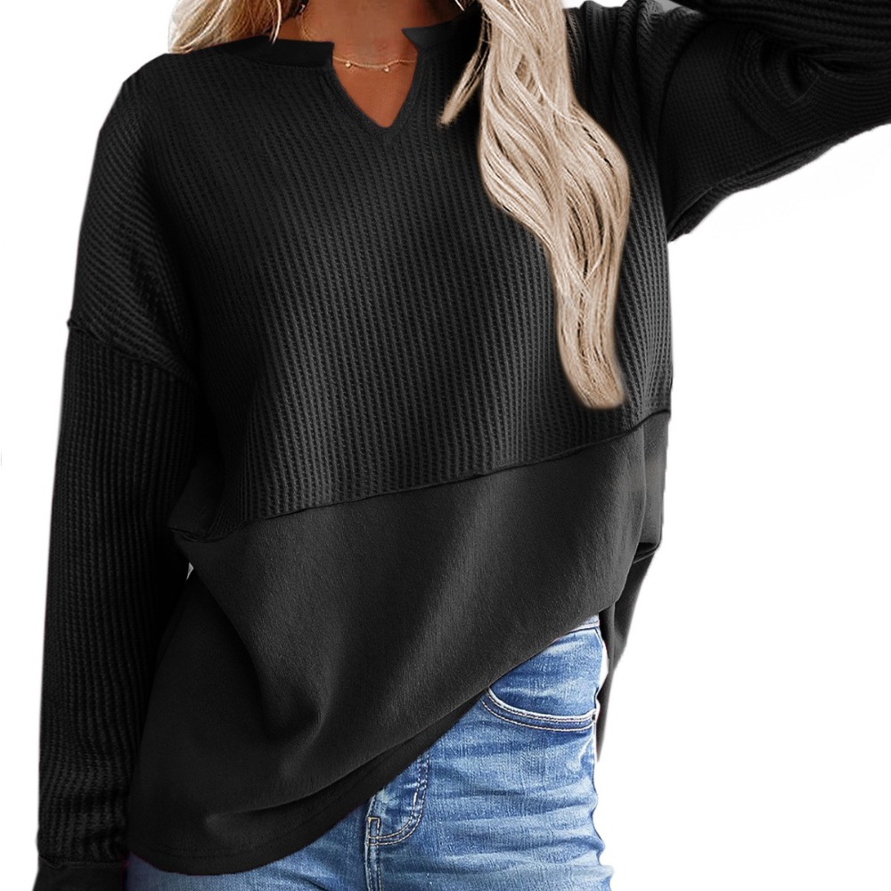 Women's Solid Color Long Sleeve Casual Sweatshirt - Trendy Patchwork & Loose Fit for All Seasons Y2K Streetwear & Oversized Style Perfect for Casual Outings School and Daily Wear