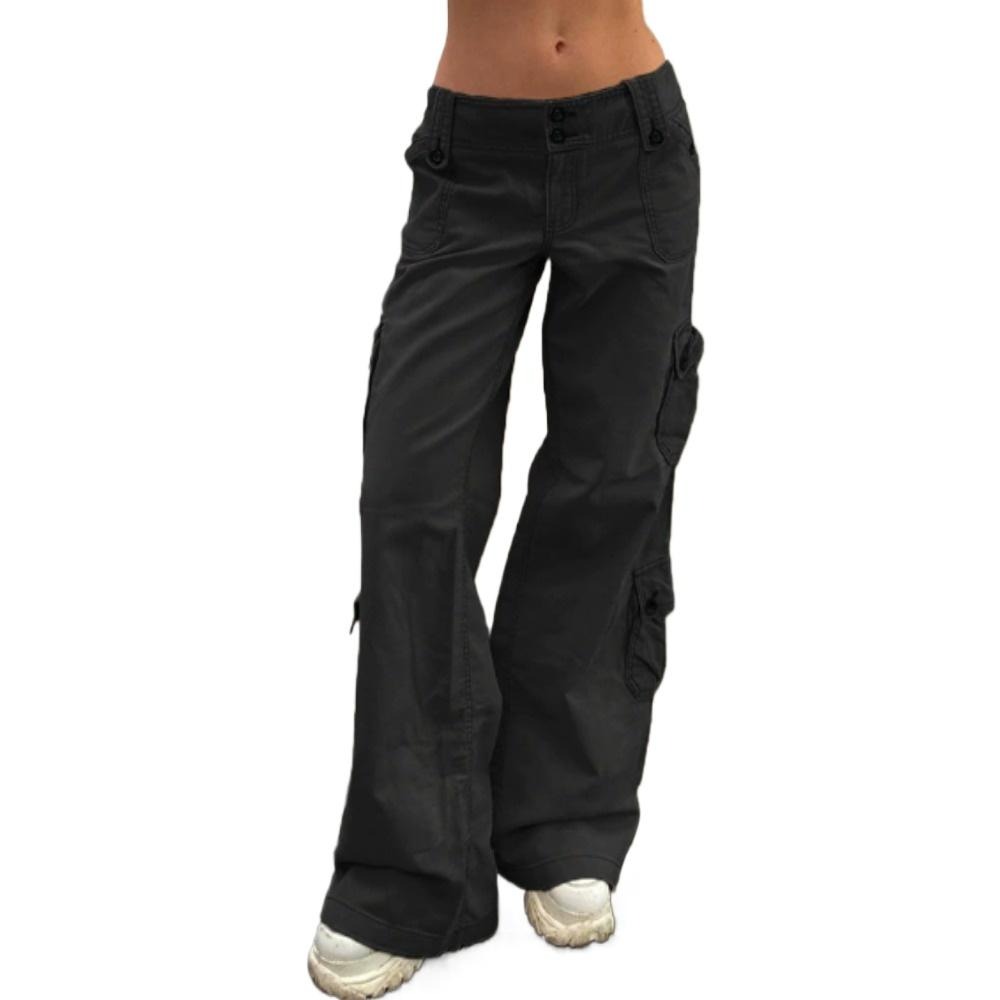 Womens Straight Wide Leg Cargo Jeans Vintage Flap Pocket Cargo Pants Baggy Y2k Pants
