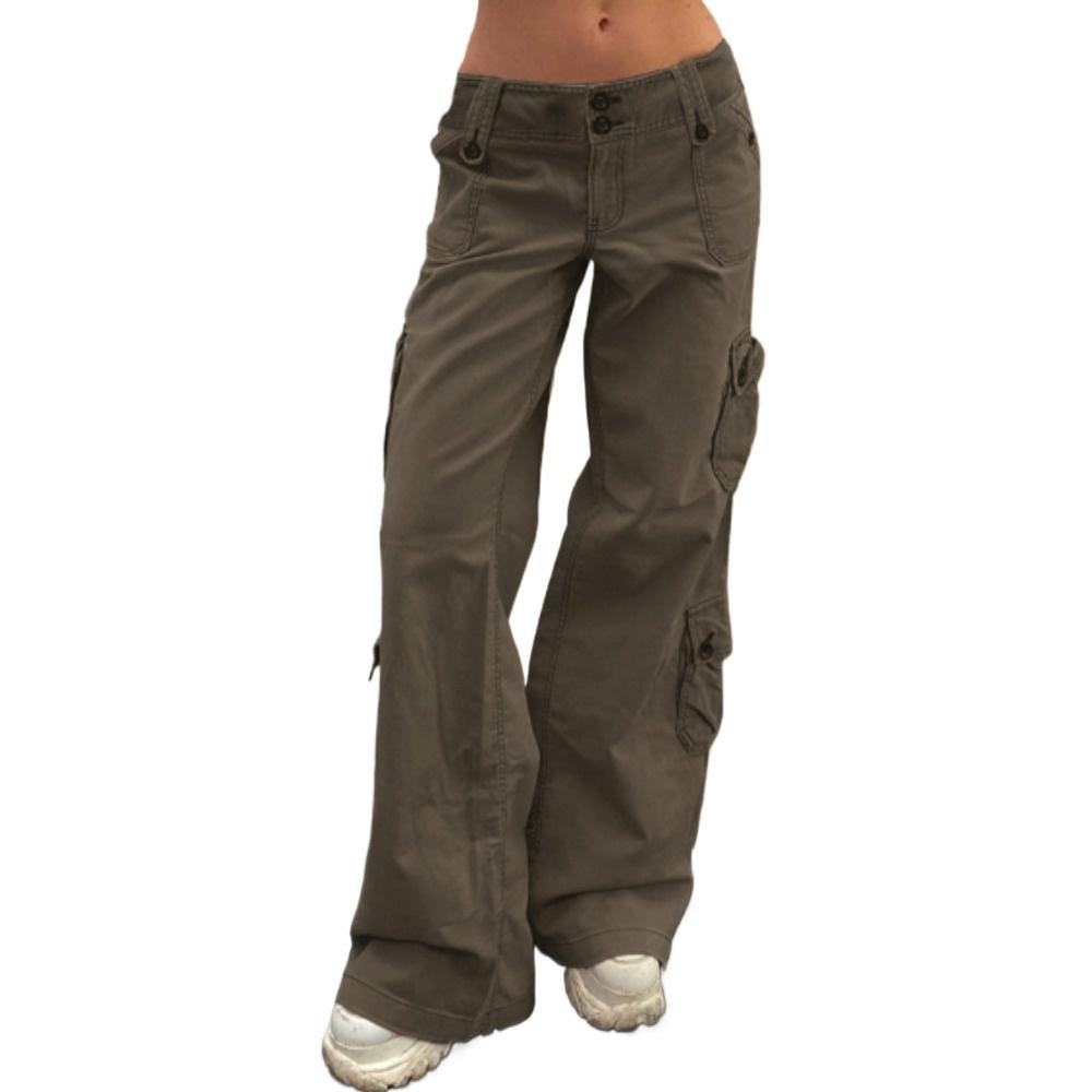 Womens Straight Wide Leg Cargo Jeans Vintage Flap Pocket Cargo Pants Baggy Y2k Pants