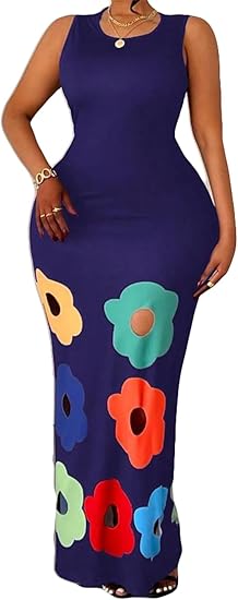 女子无袖O领切断孔花印花身体派对俱乐部穿连衣裙