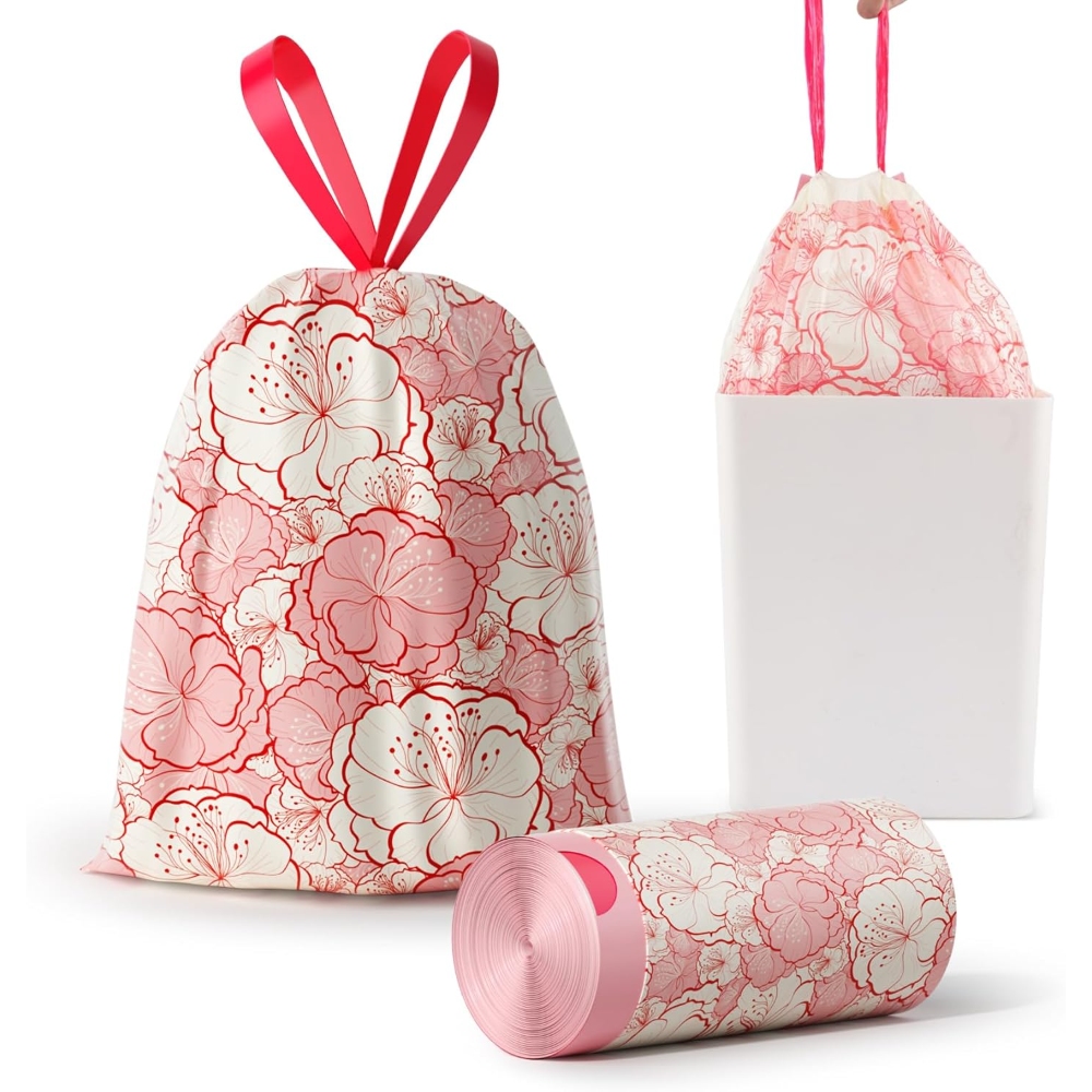 trash bags, 4 Gallon Trash Bags Drawstring, Colorful & Portable Small Trash Bags , Tear-Resistant Garbage Bags 4 Gallon for Bathroom Office Trash Cans, 30/50 Counts 1.5 Liter