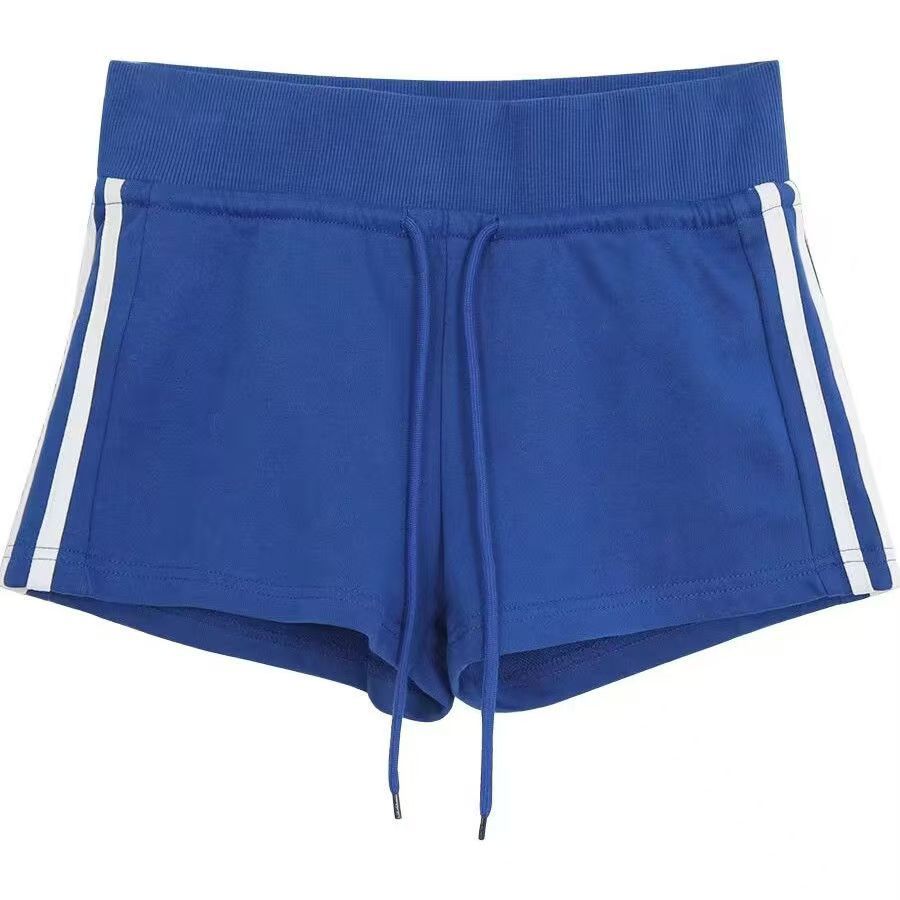 条纹运动休闲短裤女卫裤抽绳黑色显瘦热裤女