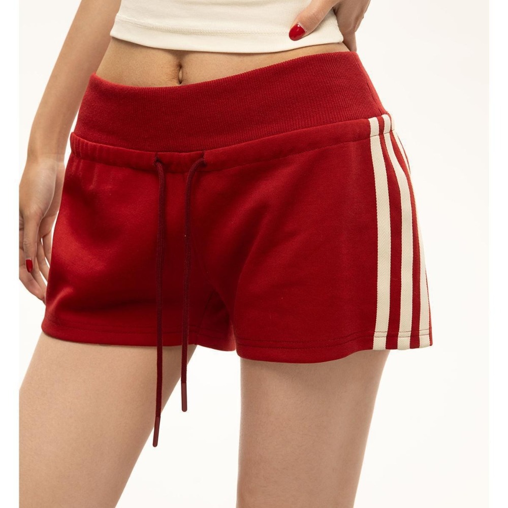 Women's Black Side-Stripe Drawstring Athletic Shorts Slimming Casual Jogger Shorts for Active Wear