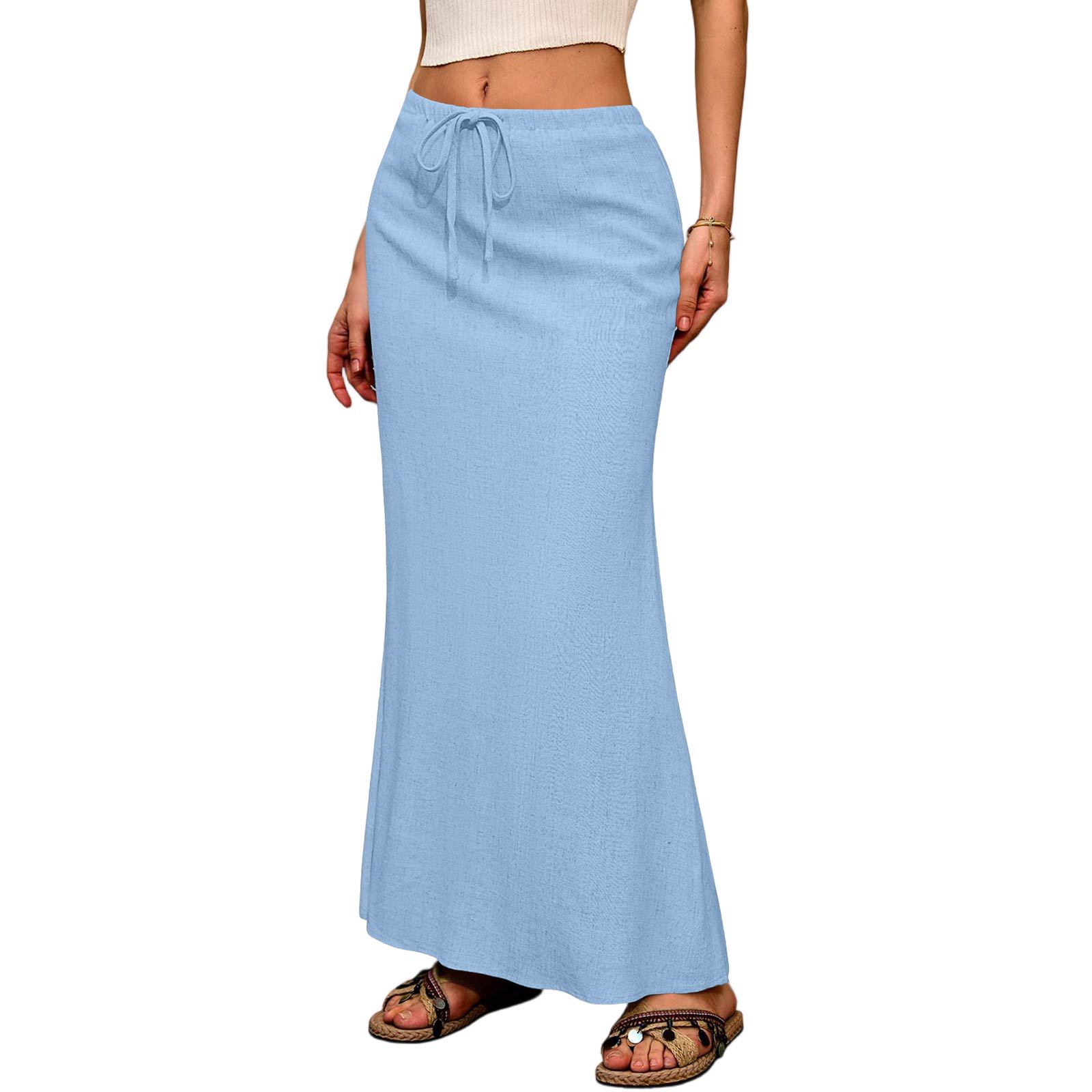 女士纯色抽绳松紧腰半身裙