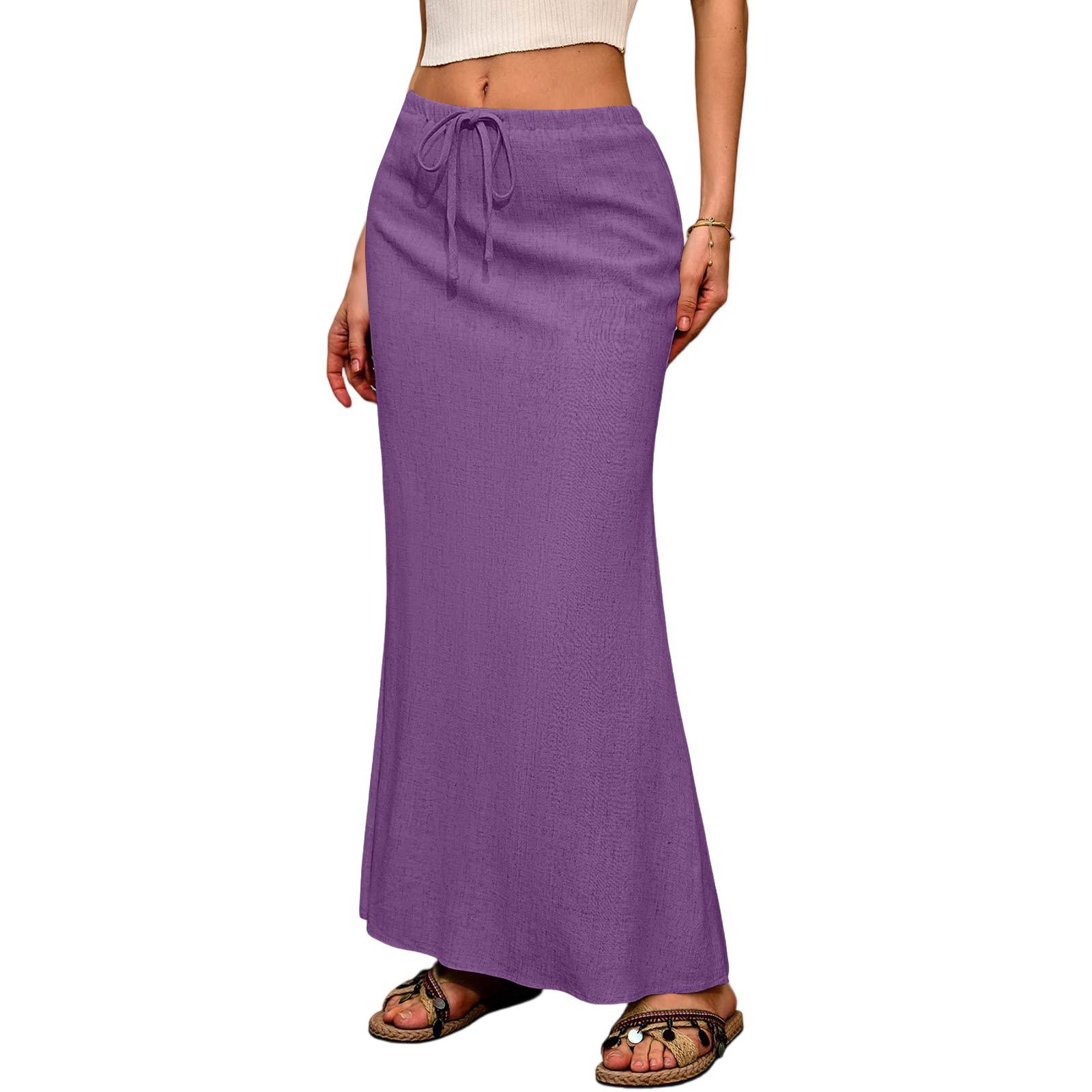 Women's Solid Color Drawstring Elastic Waist Midi Skirt Comfortable & Stylish Flowy Half Skirt