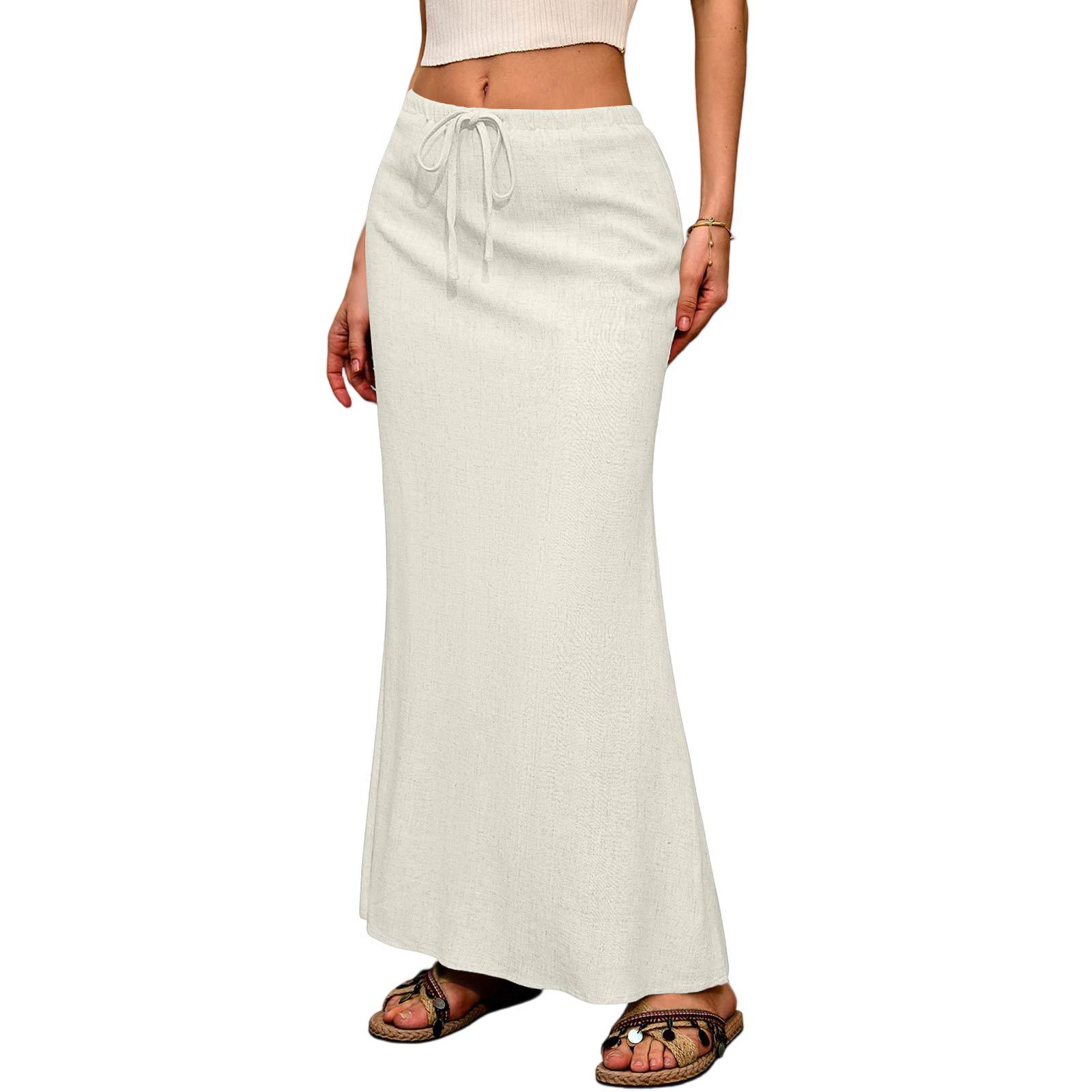 Women's Solid Color Drawstring Elastic Waist Midi Skirt Comfortable & Stylish Flowy Half Skirt