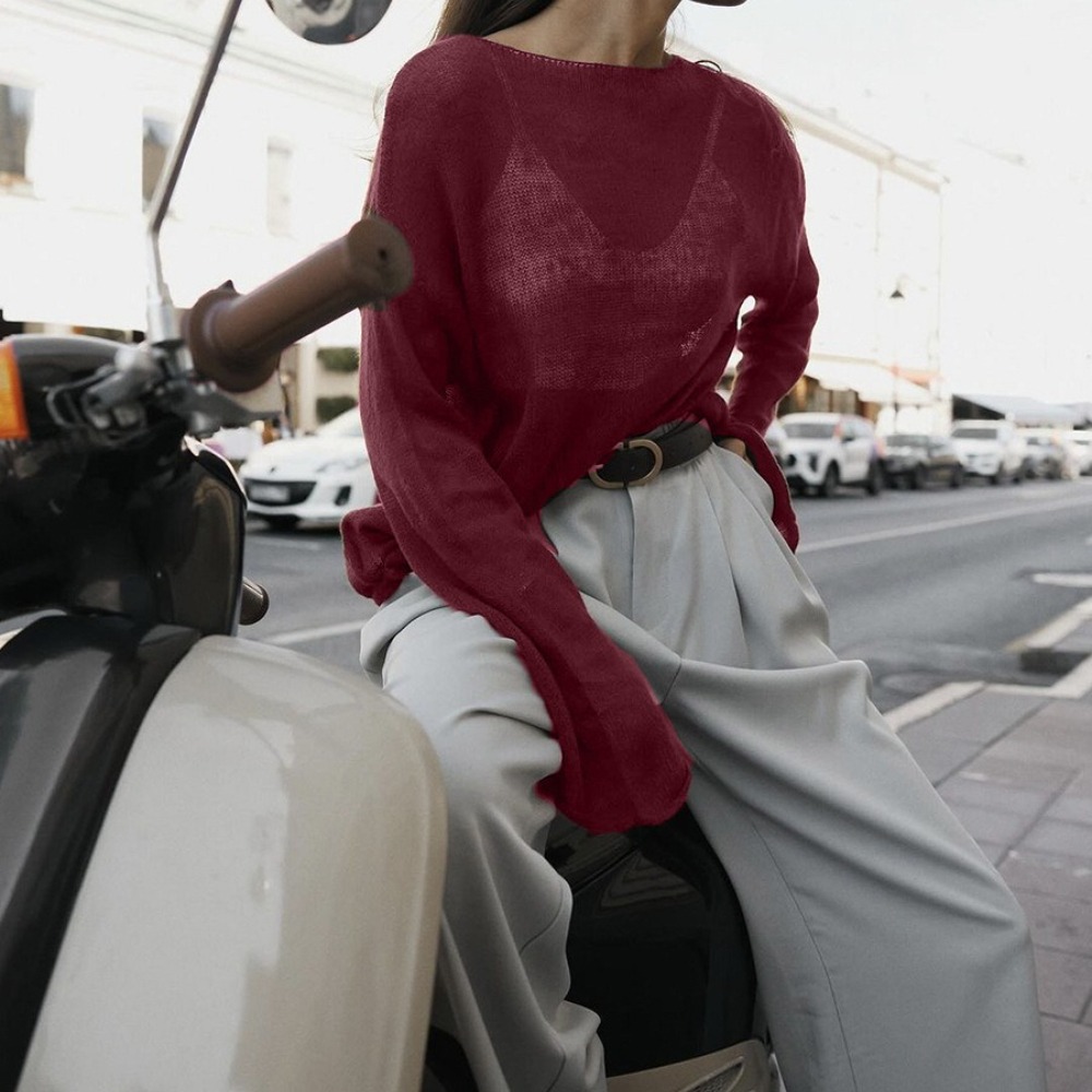 镂空毛衣女柔软宽松针织长袖罩衣